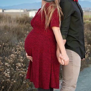 Seraphine Red Dot Maternity Dress 3/4 Sleeve